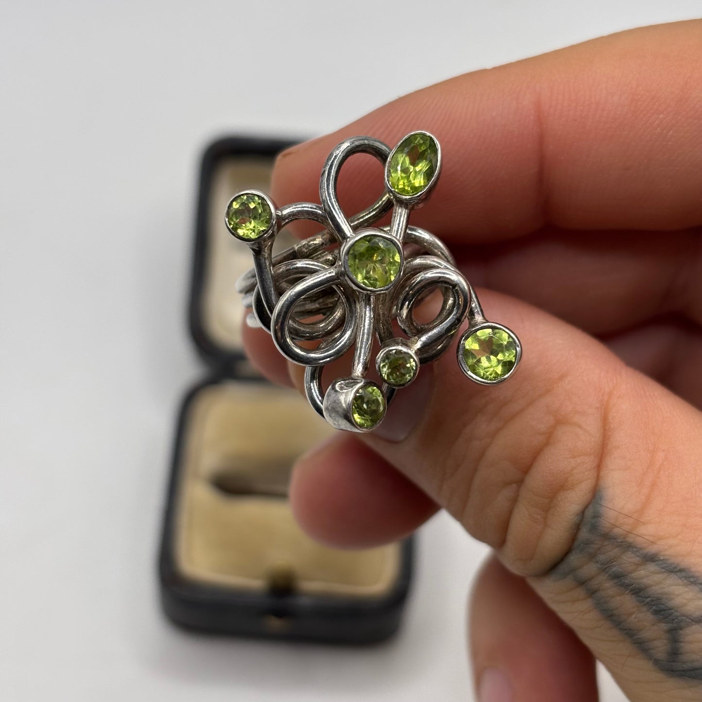 Silver Peridot Abstract Ring