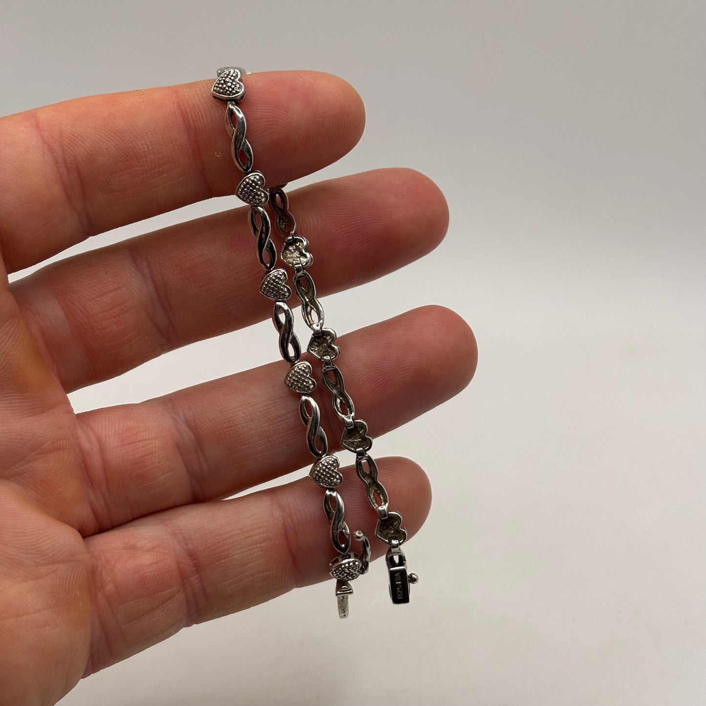 Silver 7” Heart Link Bracelet