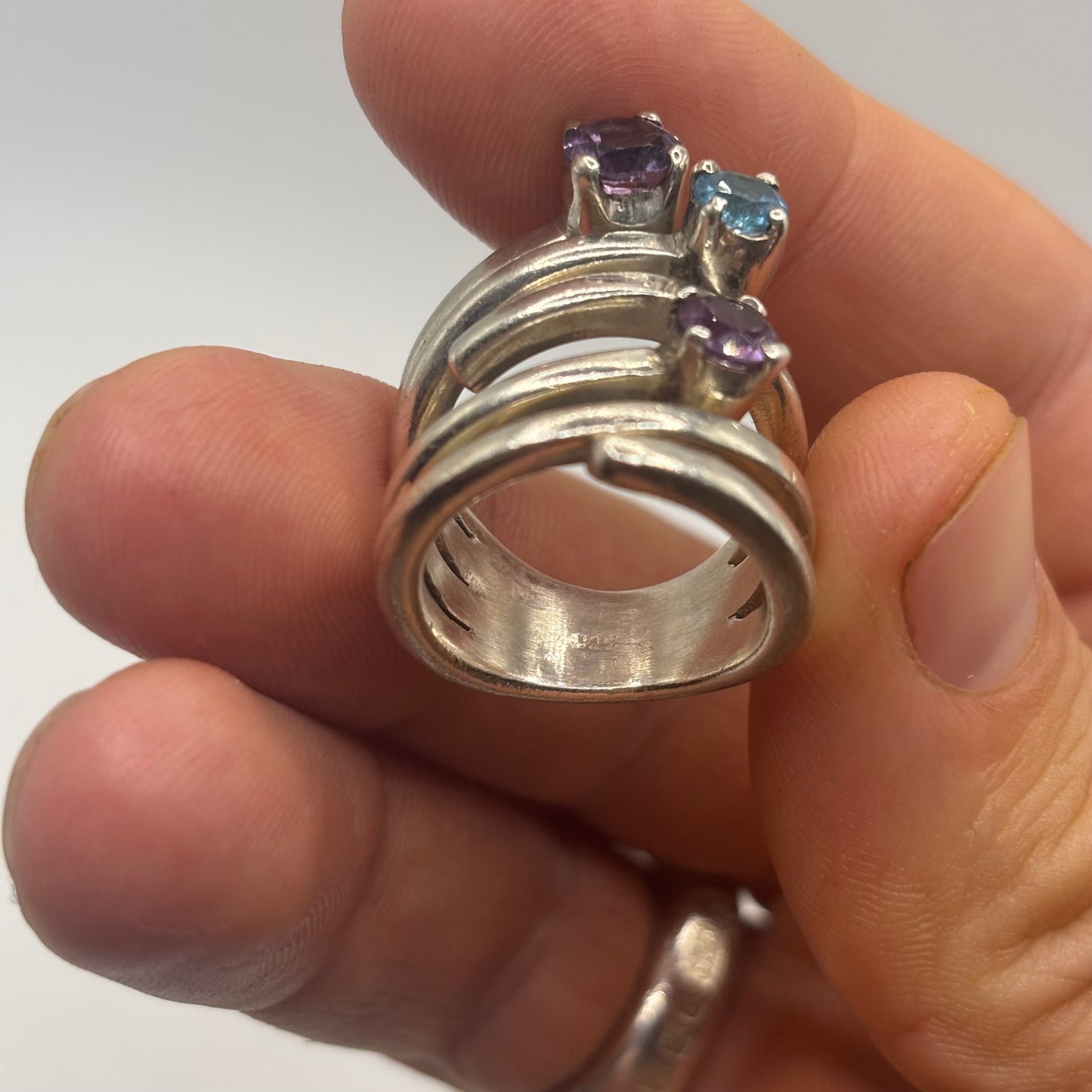 Silver Amethyst & Topaz Chunky Ring