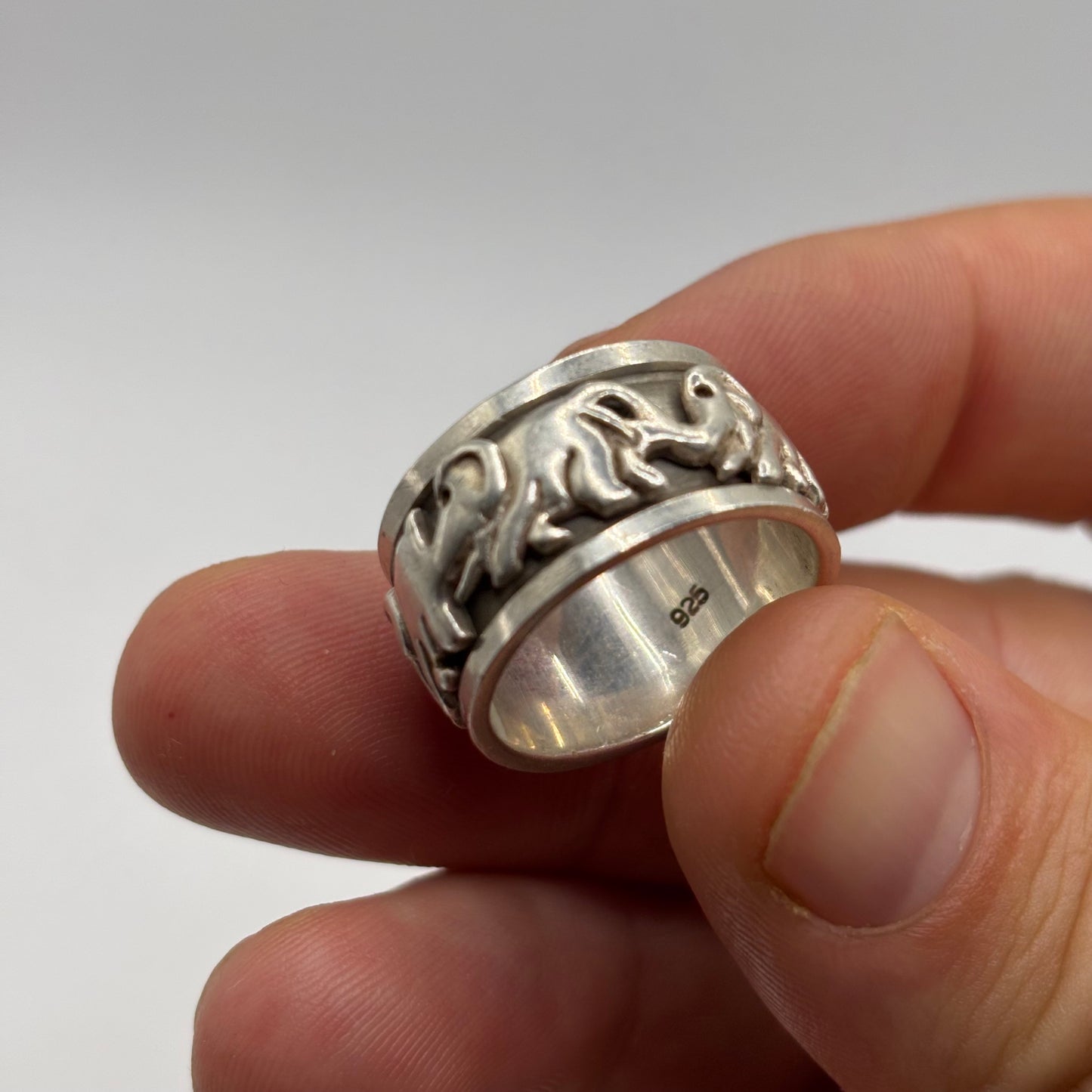 Silver Chunky Elephant Spinner Ring