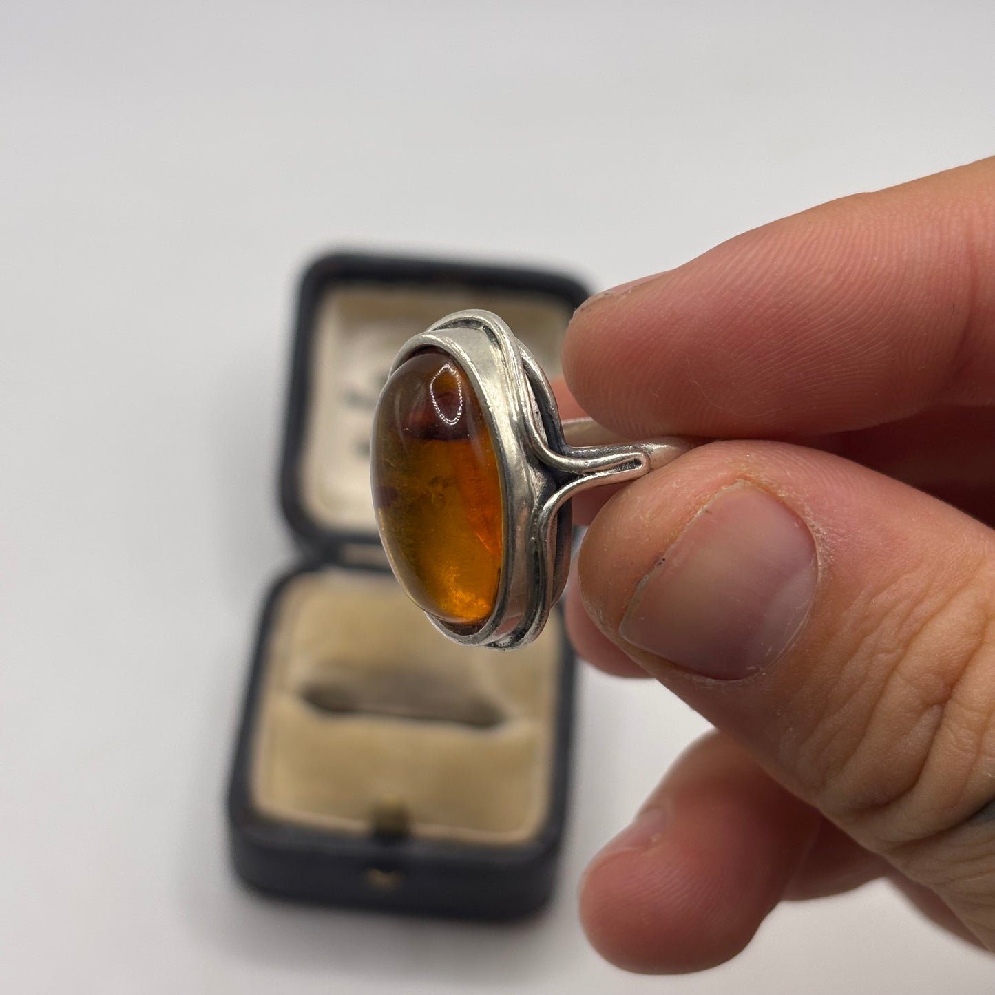 Silver Amber Ring