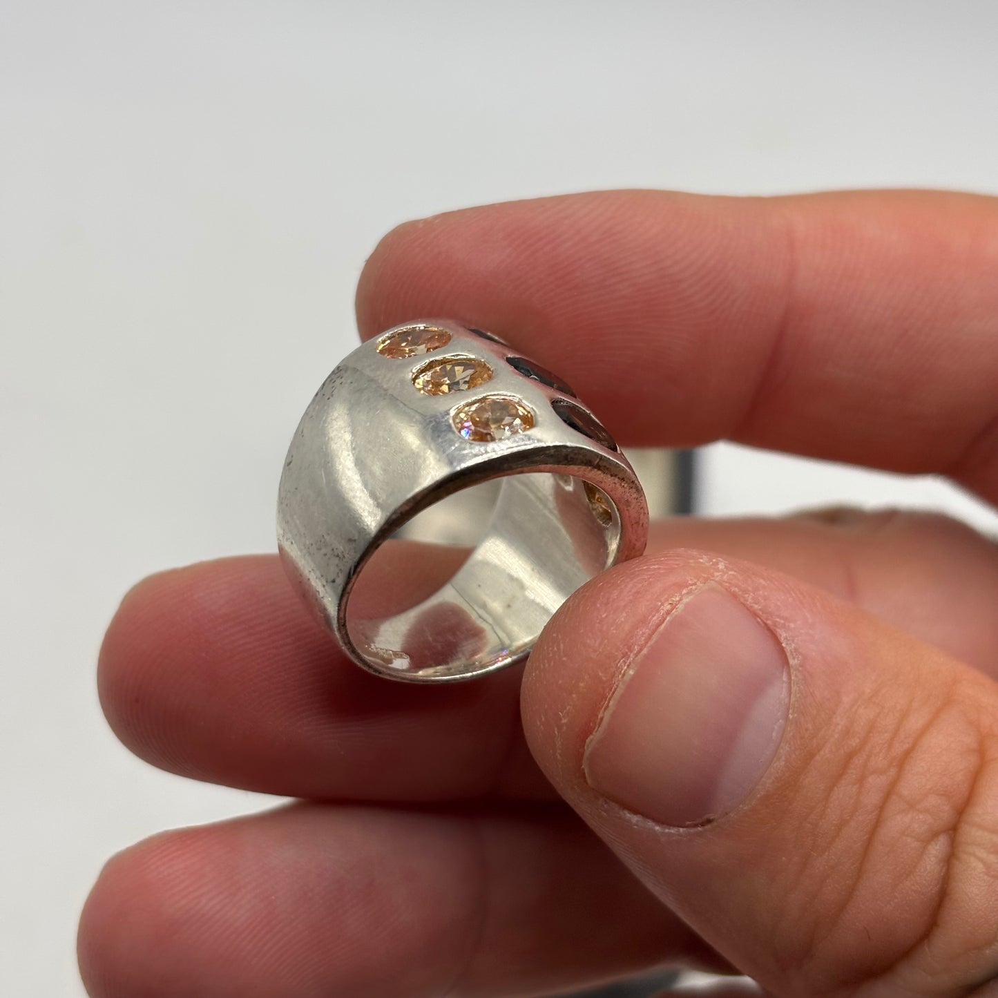 Silver Heavy Citrine & Topaz Ring (N)