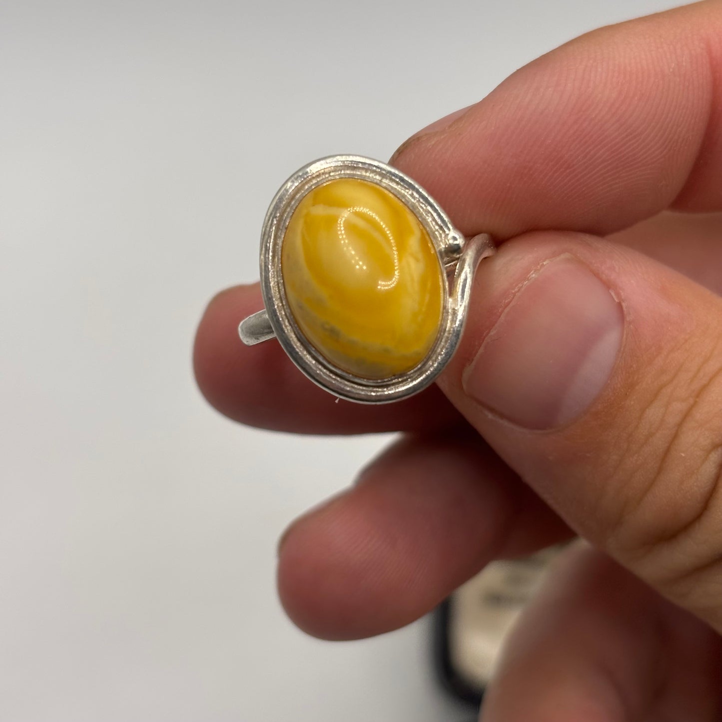 Silver Butterscotch Amber Ring (R)