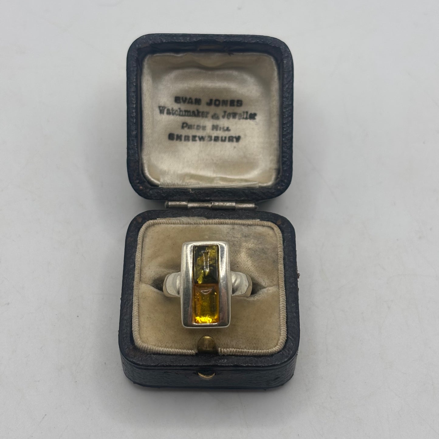 Silver Green Amber Ring (L)