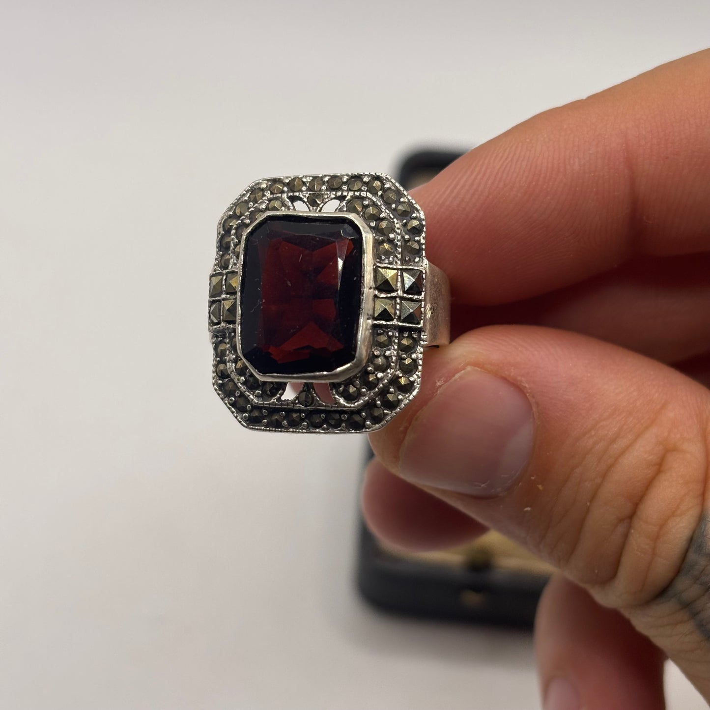 Silver Garnet & Marcasite Ring