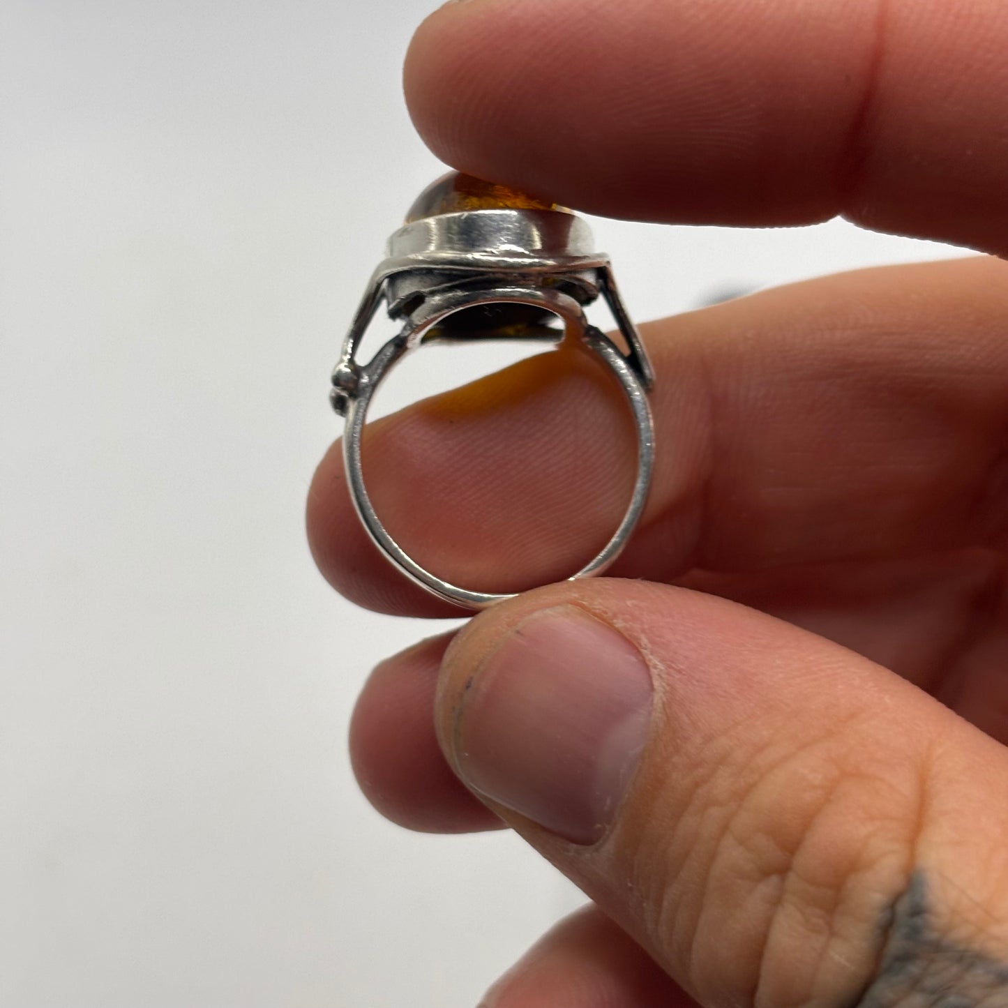 Silver Amber Ring