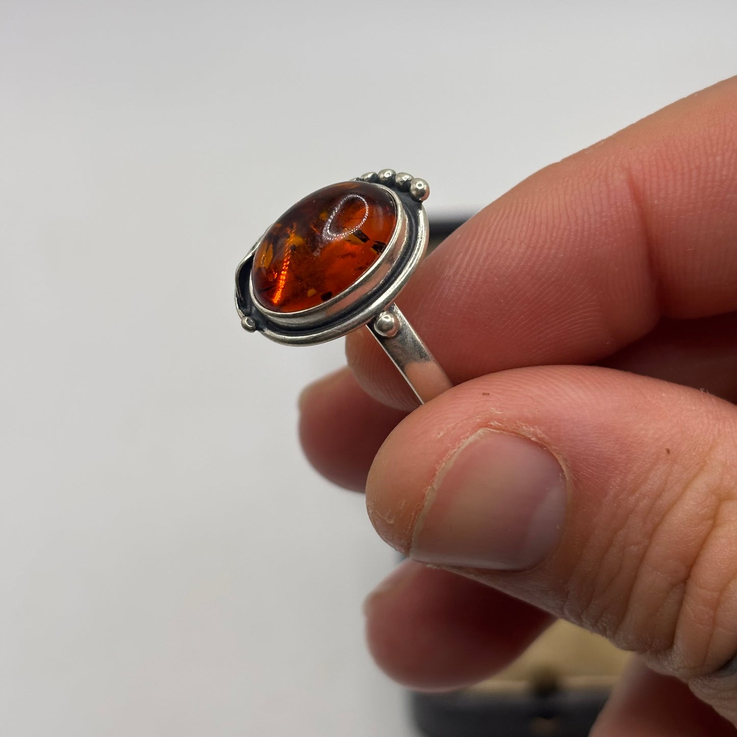 Silver Amber Ring