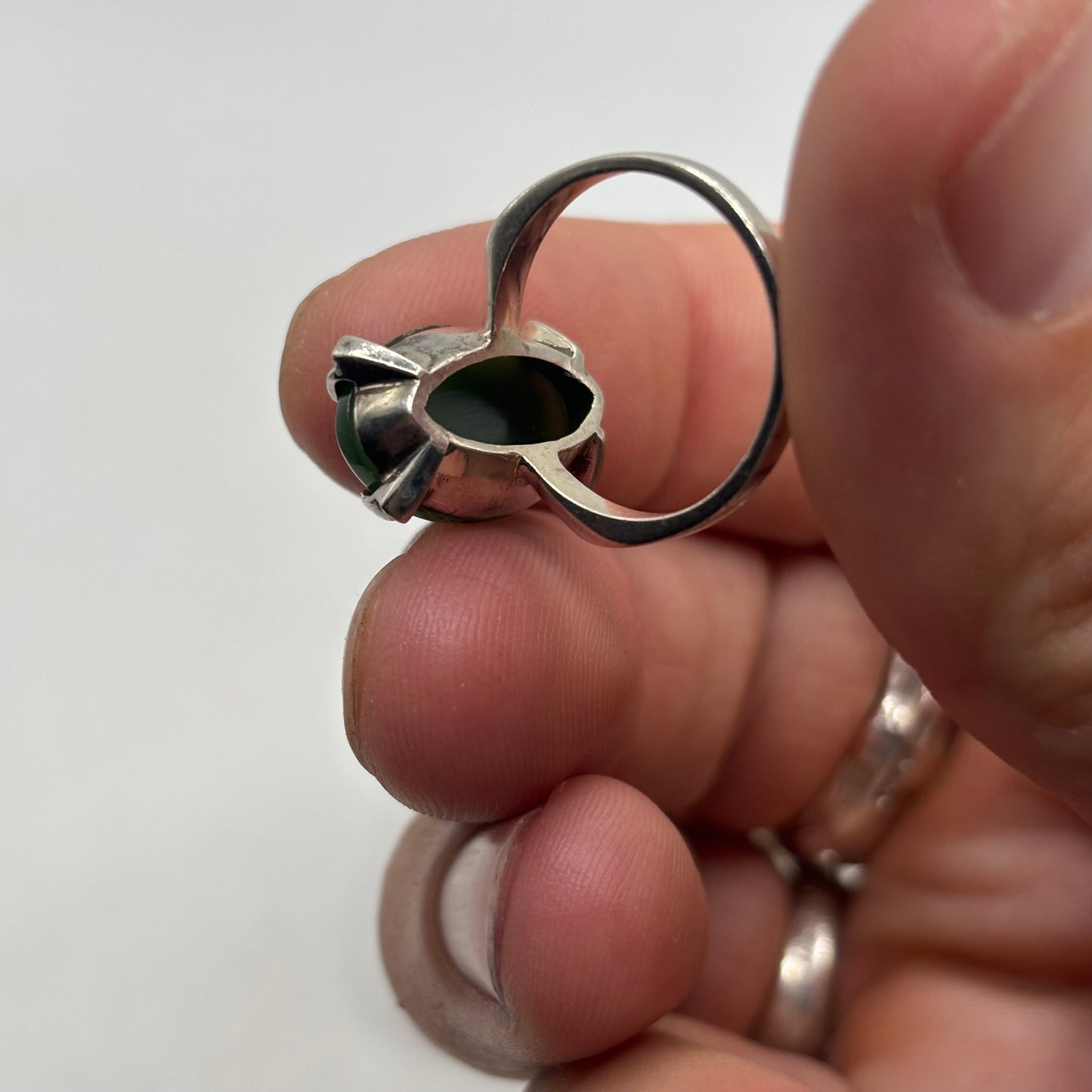 Silver Jade Mid Century Ring (N)
