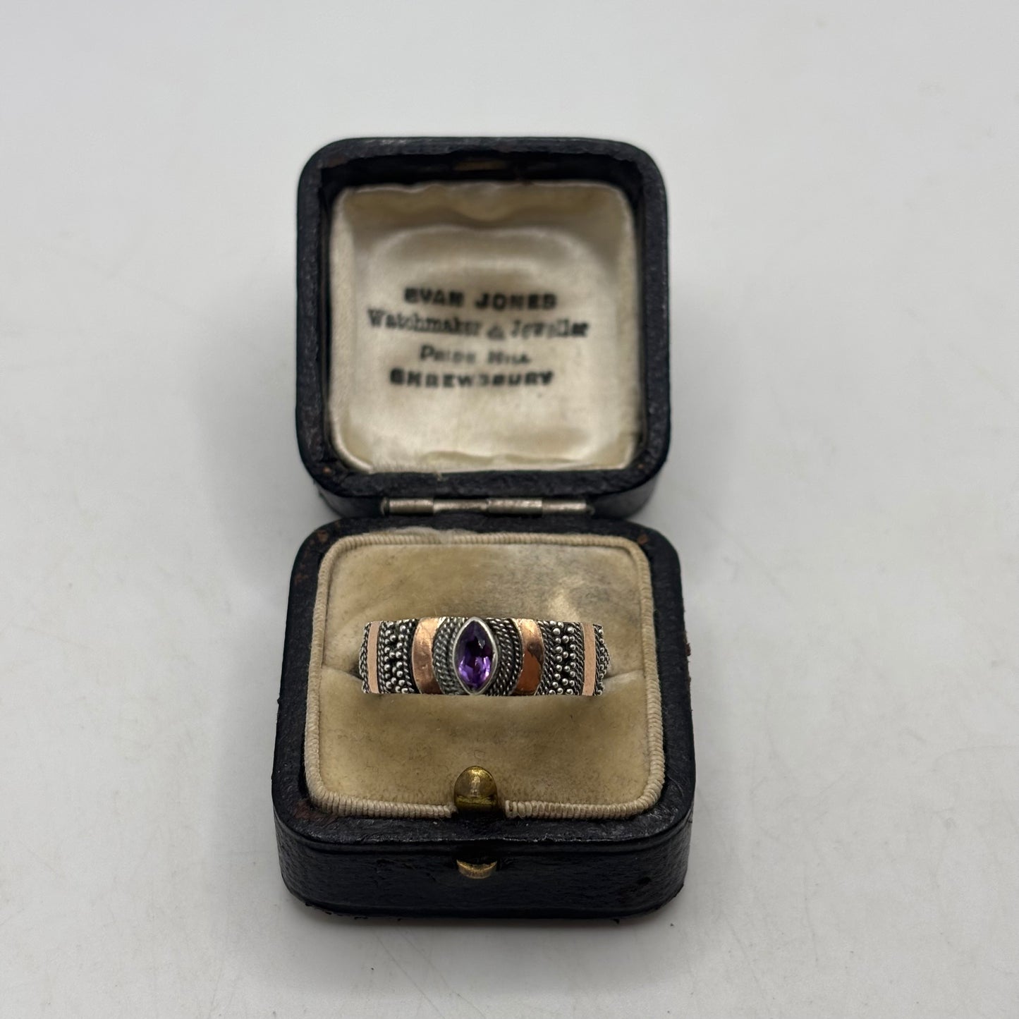 Silver Indian Gold On Silver Amethyst Ring (S)