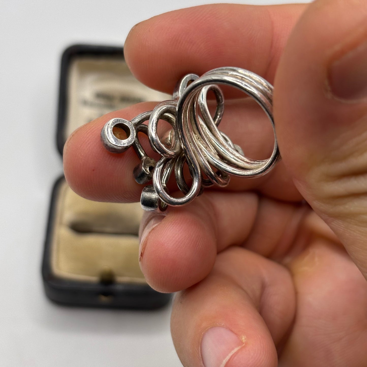 Silver Peridot Abstract Ring