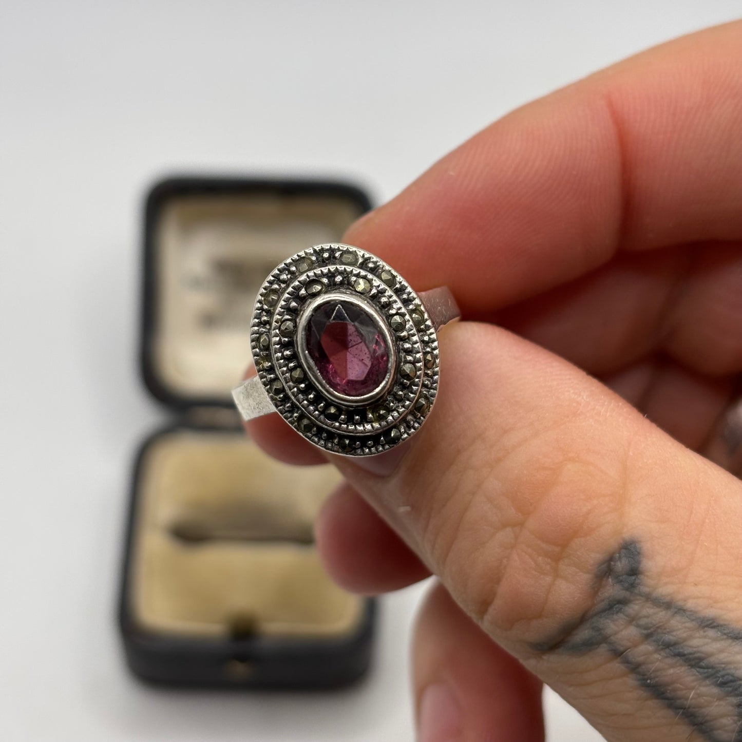 Silver Amethyst & Marcasite Ring