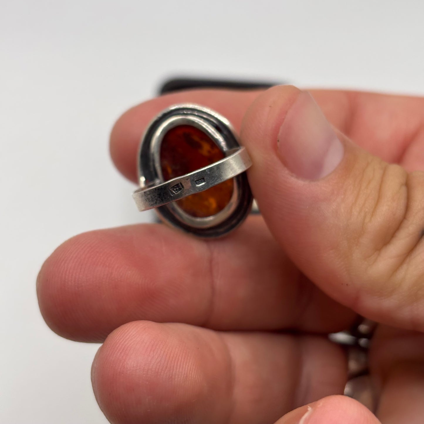 Silver Amber Ring (L)