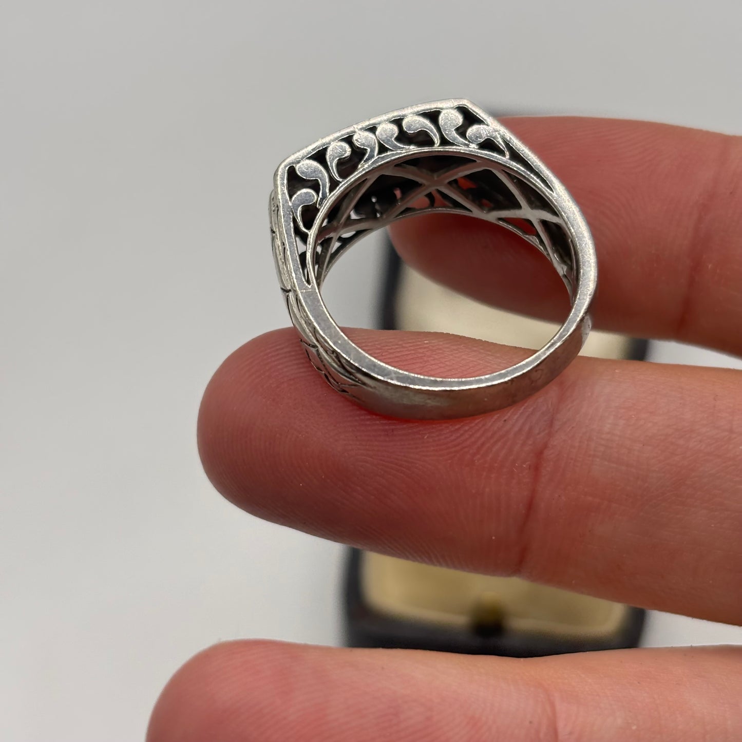 Silver Black CZ Signet Ring (V)