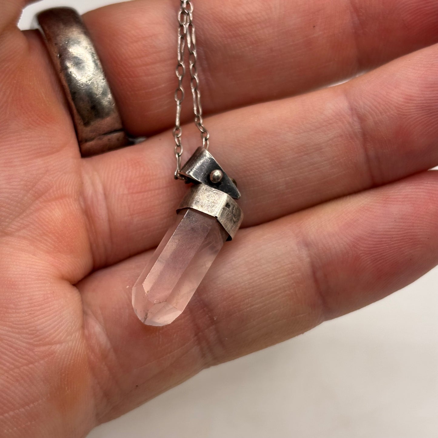 Silver 18” Rose Quartz Necklace