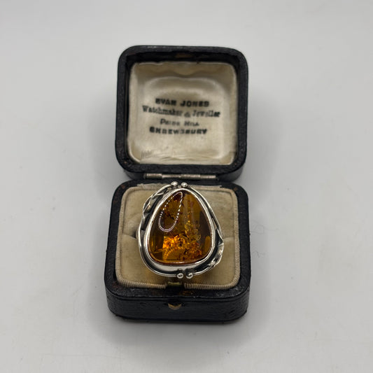 Silver Amber Ring