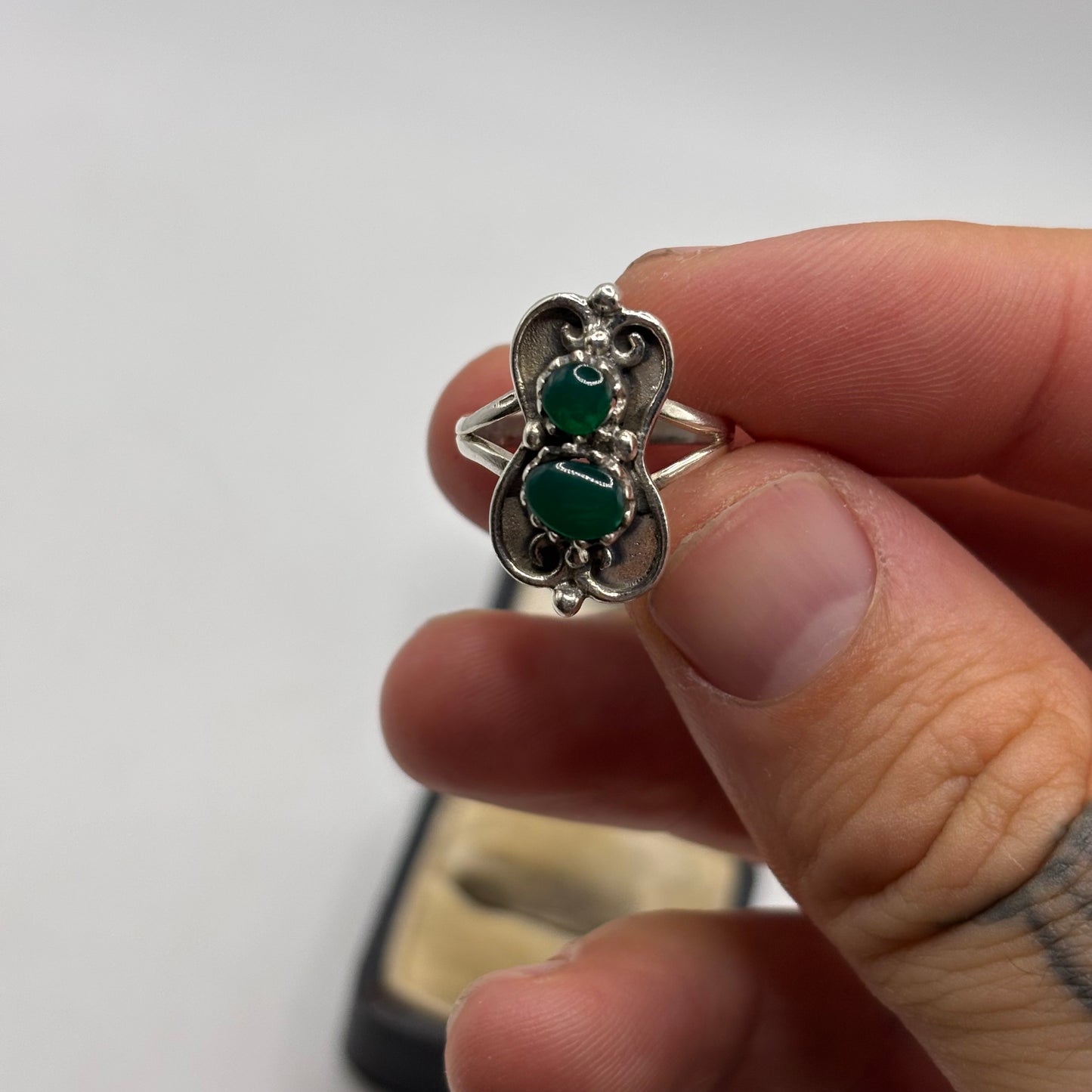 Silver Green Agate Ring