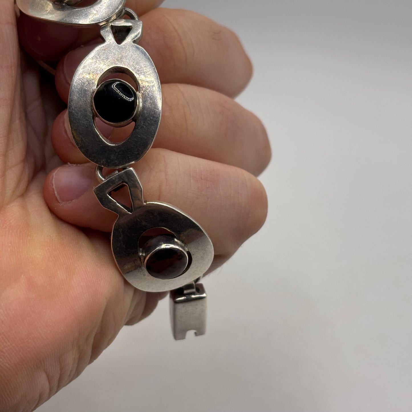 Silver 6” Heavy Mixed Stone Mexican Bracelet