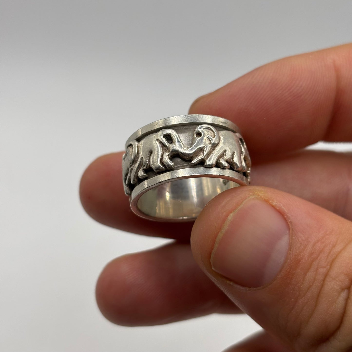 Silver Chunky Elephant Spinner Ring
