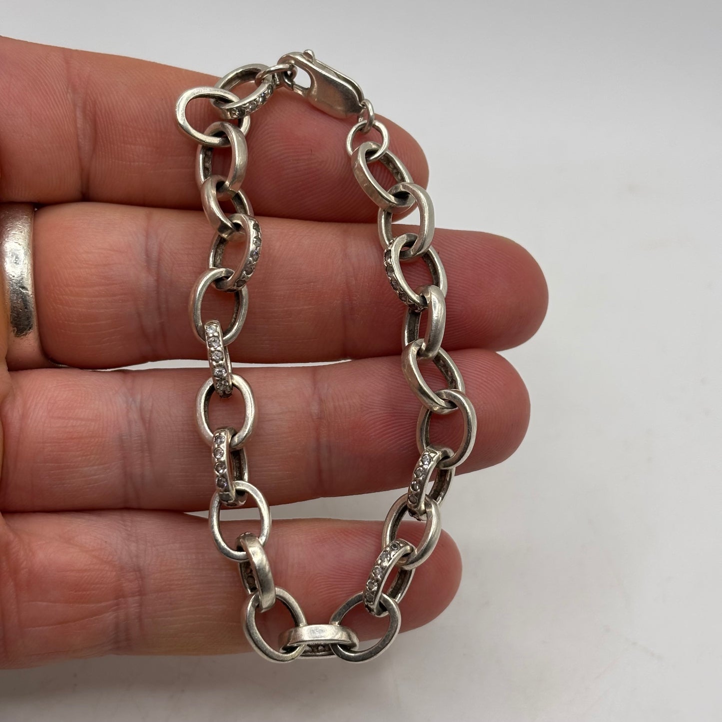 Silver 7.5” CZ Inlayed Belcher Bracelet