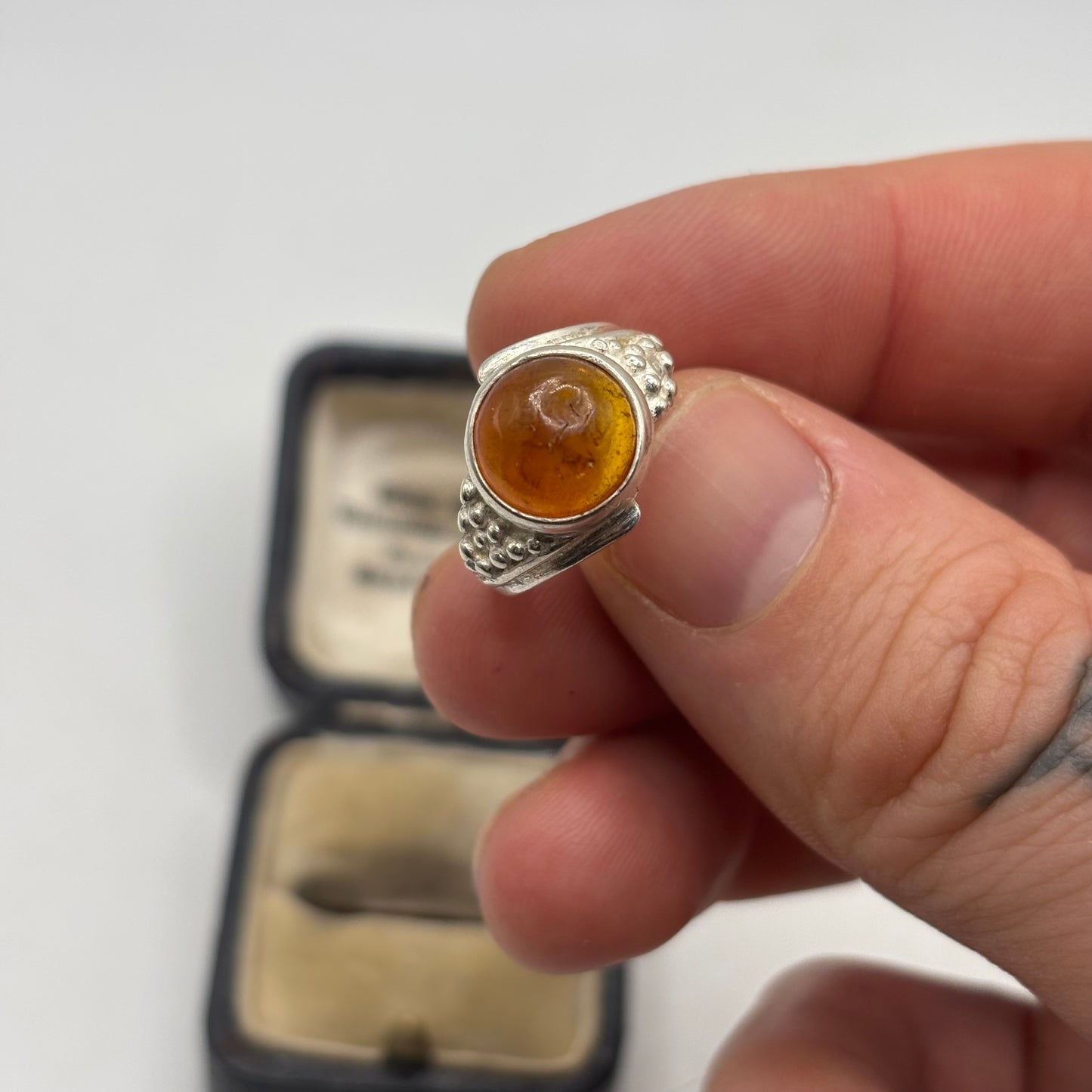 Silver Amber Ring