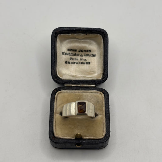 Silver Amber Inlayed Ring