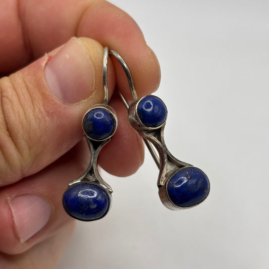 Silver Chunky Lapis Earrings