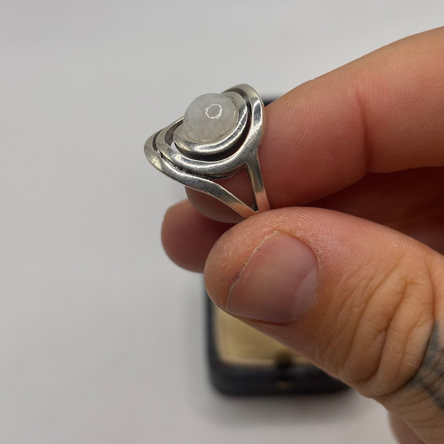 Silver Moonstone Swirl Ring