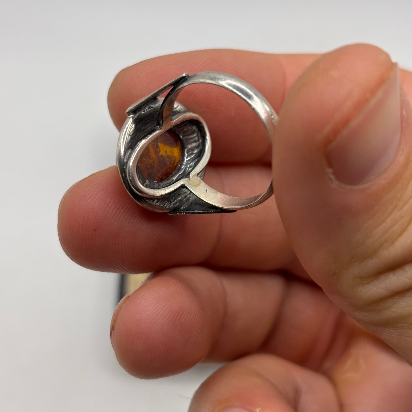 Silver Greek Amber Ring