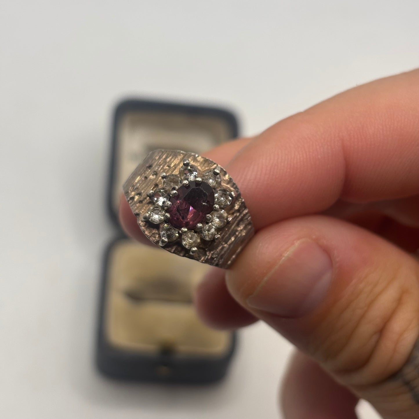 Silver Vintage Amethyst & Quartz Ring (T)
