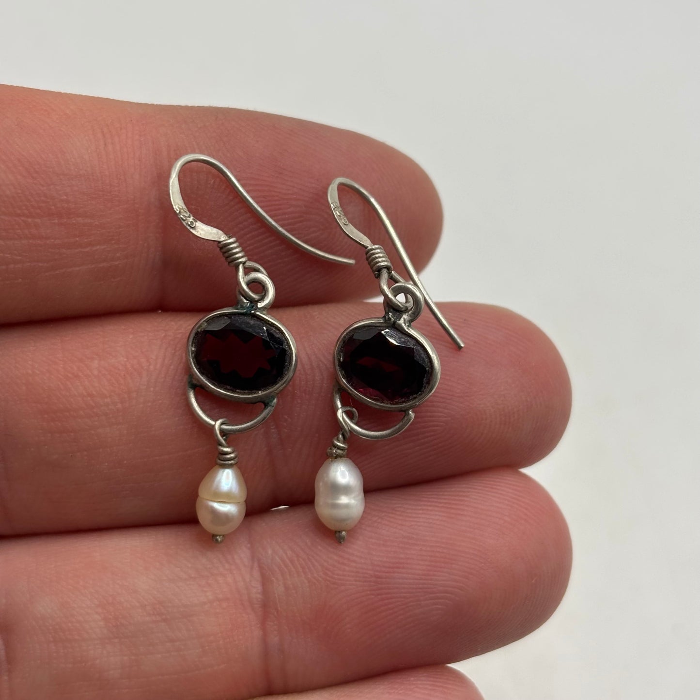Silver Garnet & Pearl Earrings