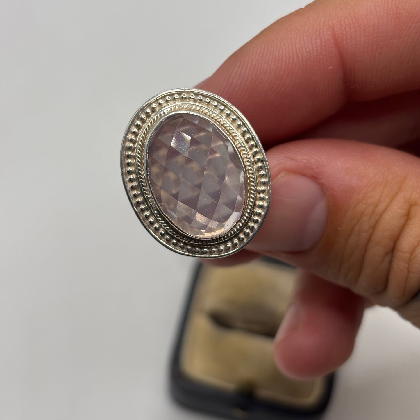 Silver Faceted Quartz Ring (R)