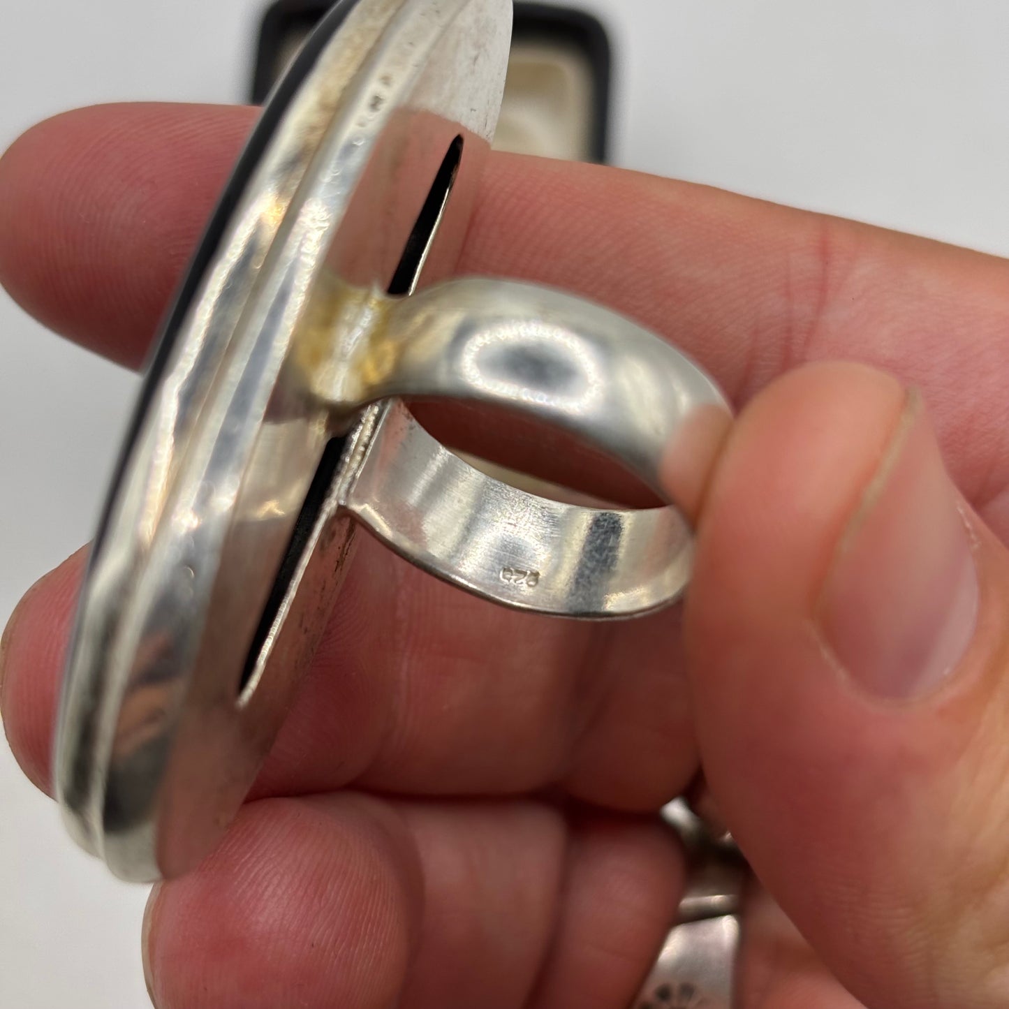 Silver Huge Onyx Statement Ring (R)