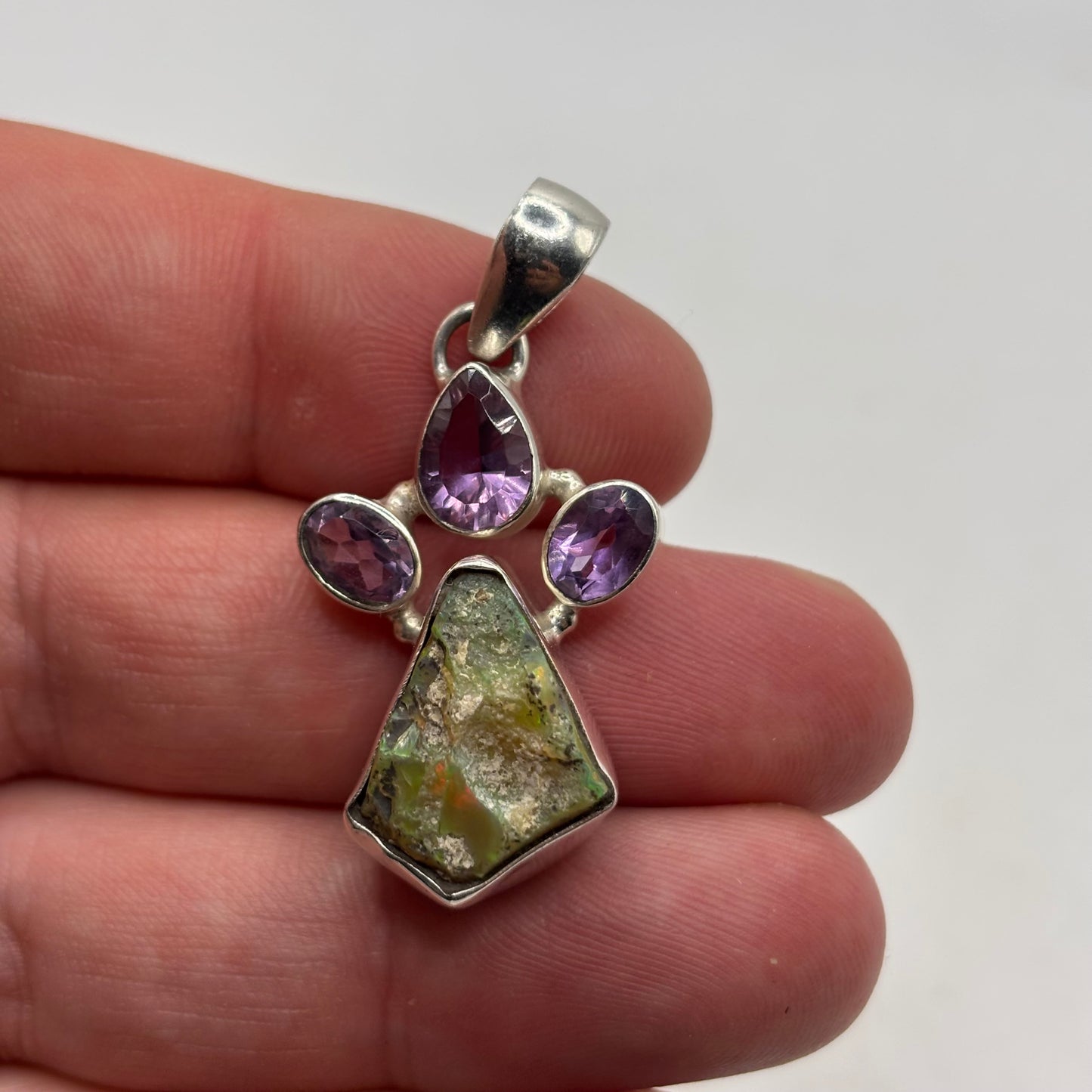 Silver Opal & Amethyst Pendant