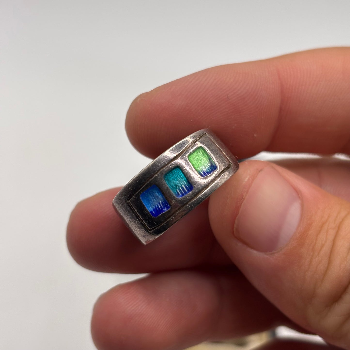 Silver Designer Enamel Band Ring (R 1/2)