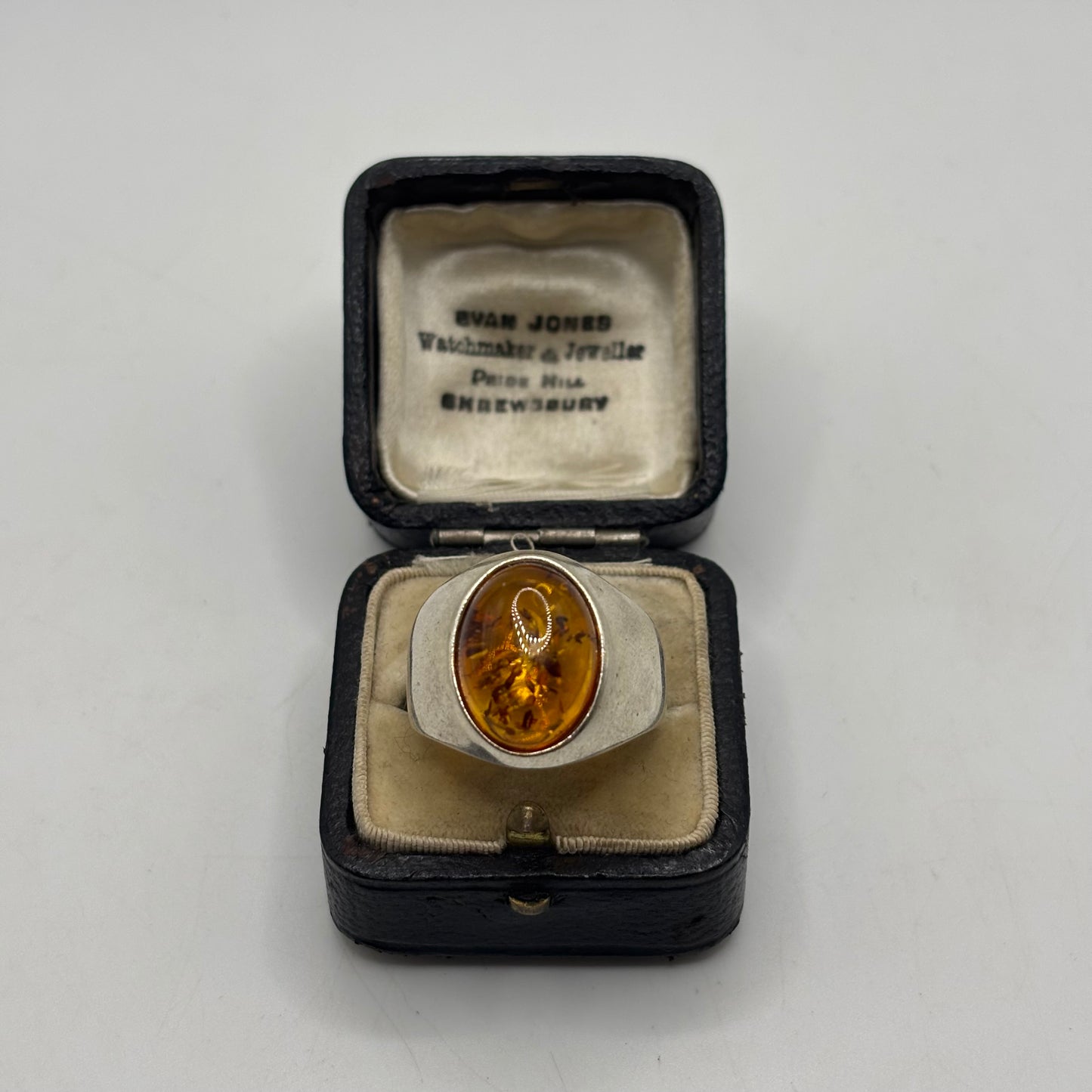 Silver Amber Signet Ring