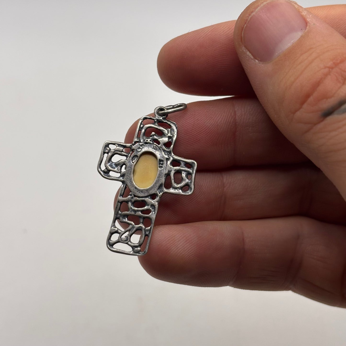 Silver Amber Butterscotch Cross Pendant