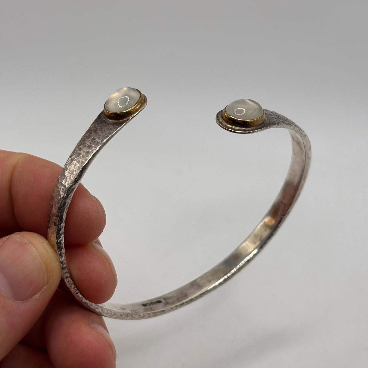 Silver Hammered Moonstone Cuff Bracelet