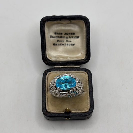 Silver Blue Cocktail CZ Ring (S)