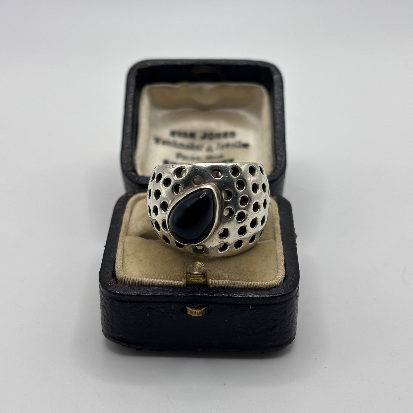Silver Heavy Abstract Onyx Ring (O)
