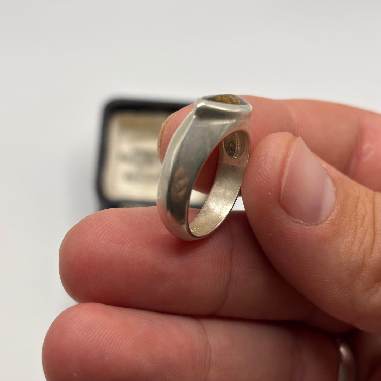 Silver Heavy Amber Ring (P)