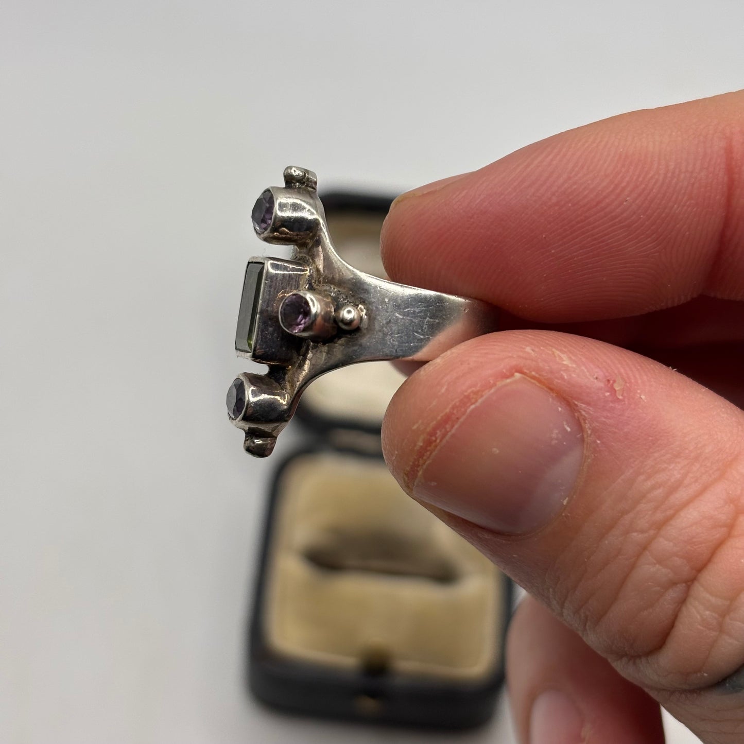 Silver Amethyst & Green Topaz Ring (M)