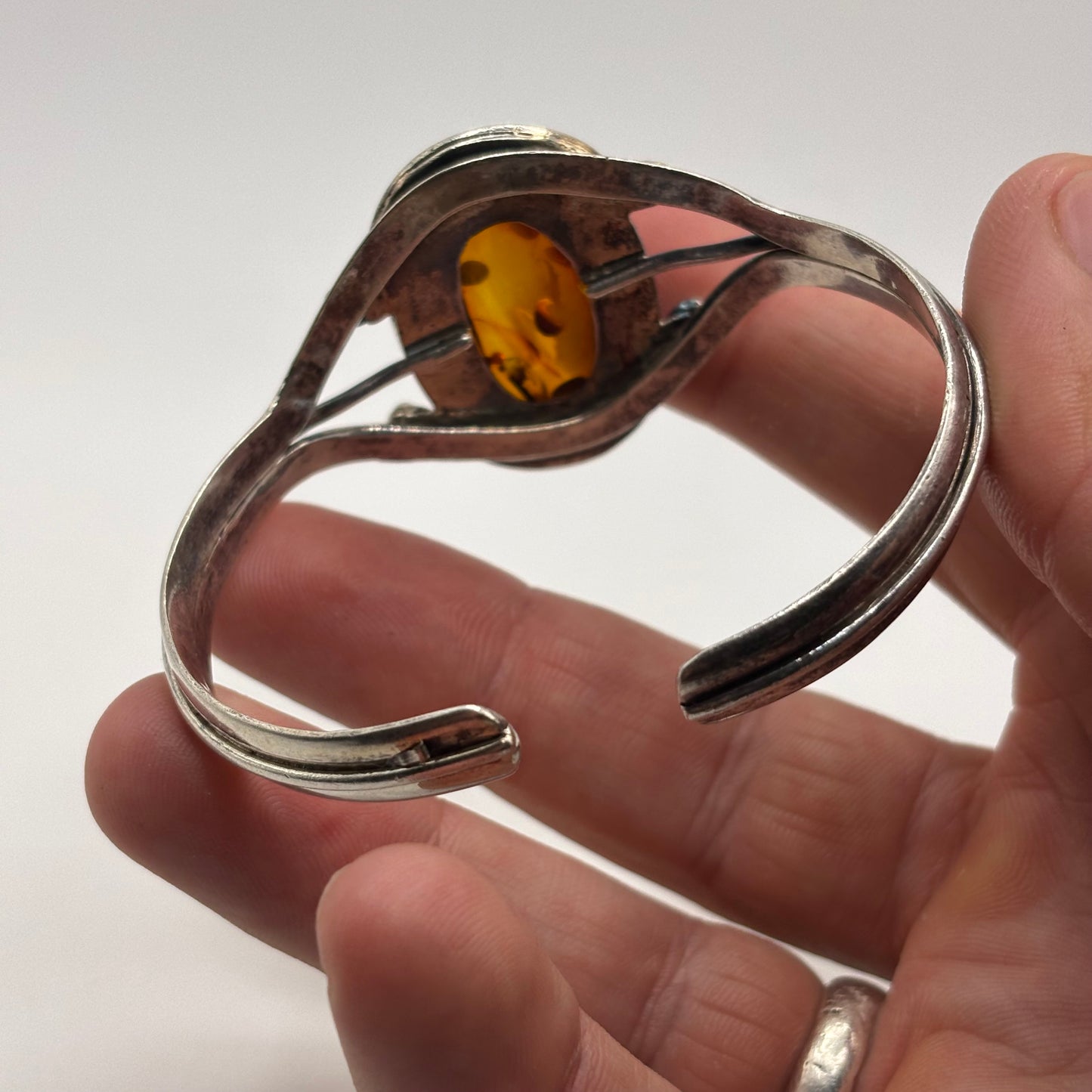 Silver Amber Cuff Bangle