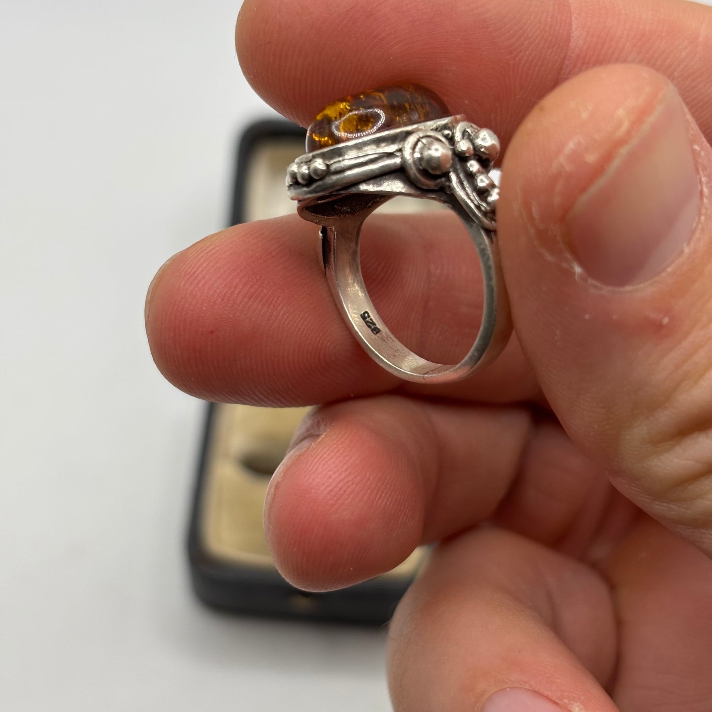 Silver Amber Ring