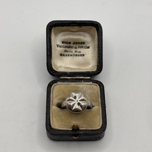 Silver Abstract Button Ring