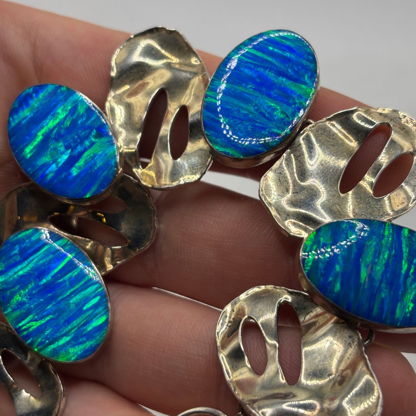 Silver 7.5”-8.5” Opalite Abstract Bracelet