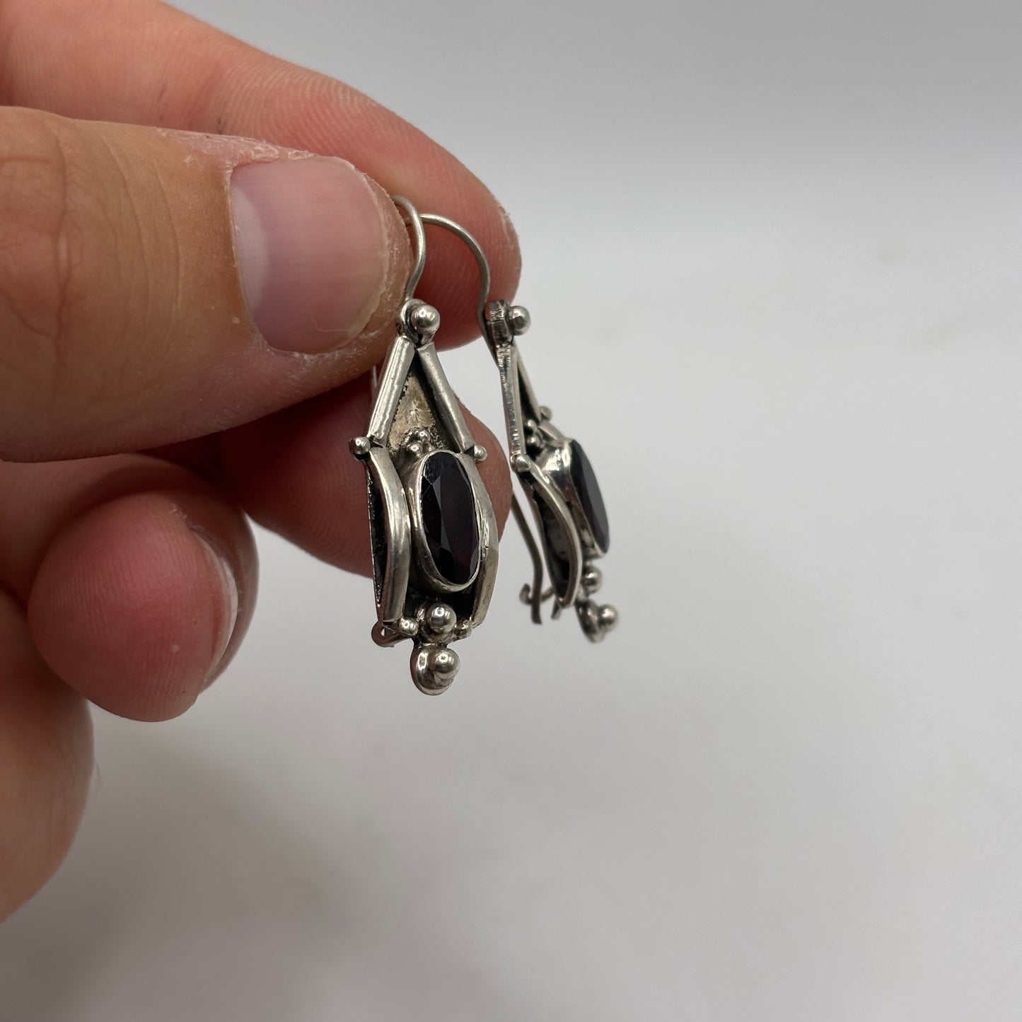 Silver Gothic Garnet Earrings
