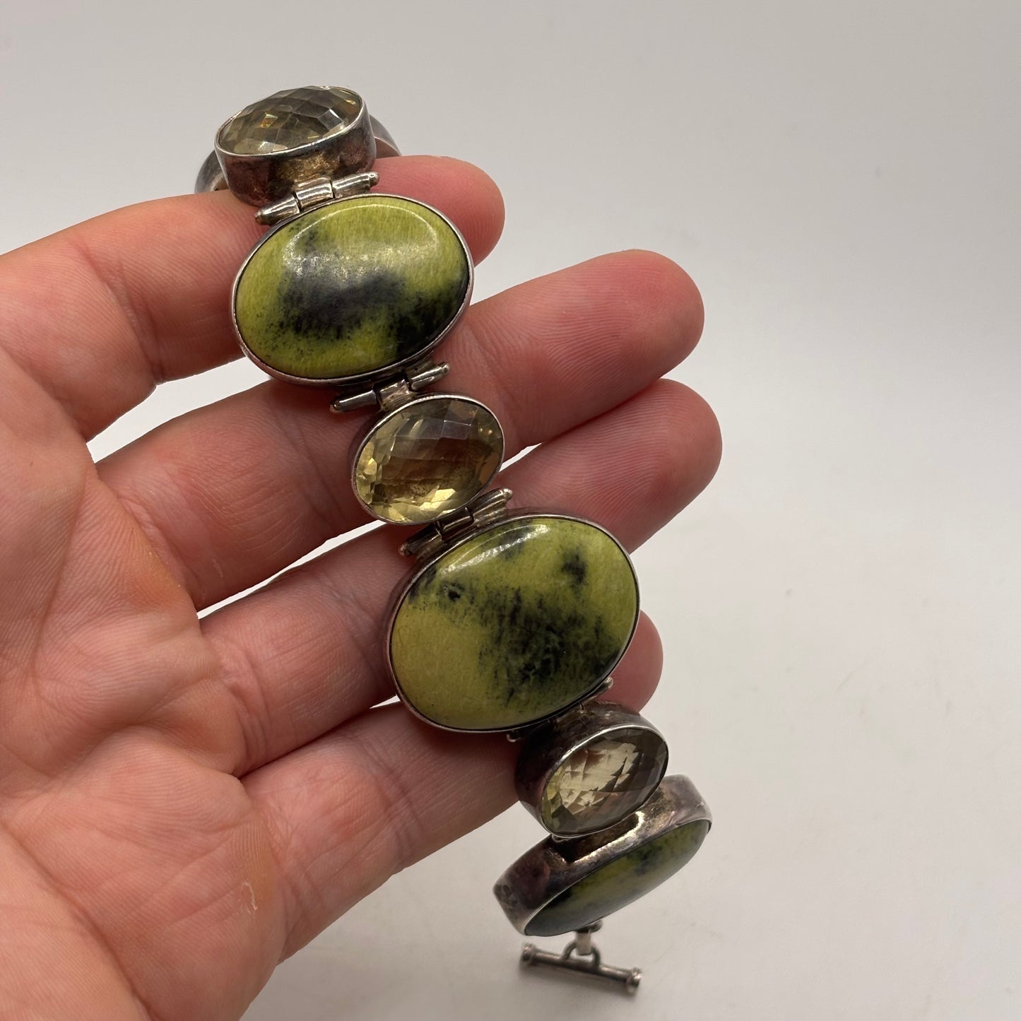 Silver 7”-8” Serpentine & Citrine Bracelet