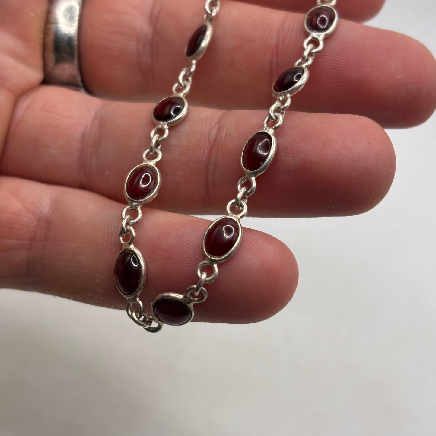Silver 7.5” Garnet Bracelet