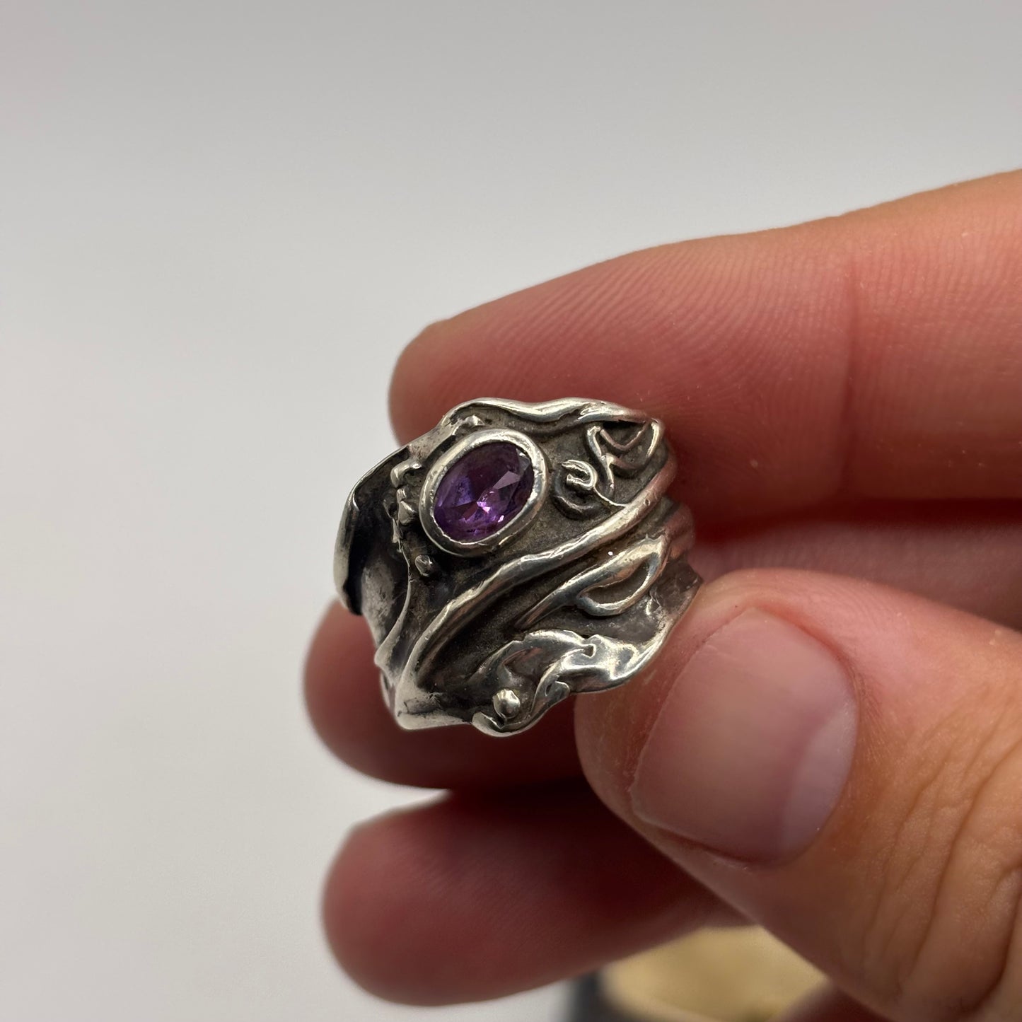 Silver Abstract Amethyst Ring (O)