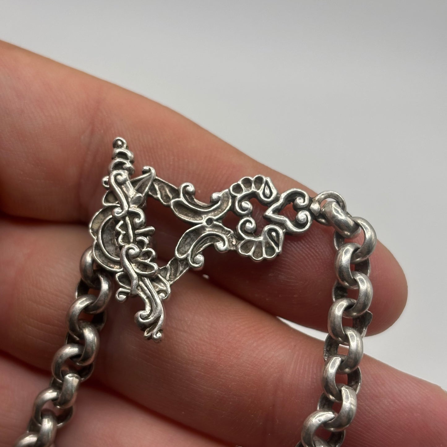 Silver 8” Detailed T-Bar Bracelet